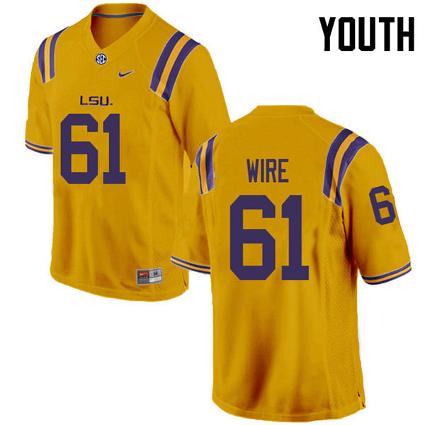 Youth #61 Cameron Wire LSU Tigers College Football Jerseys Sale-Gold - Click Image to Close